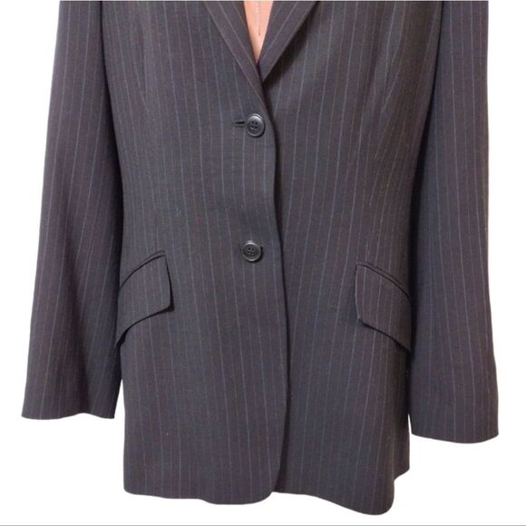 LOFT Y2K Plus 14P Black Grey Wool Blend Pen Stripe Single Breasted Blazer - Picture 8 of 14